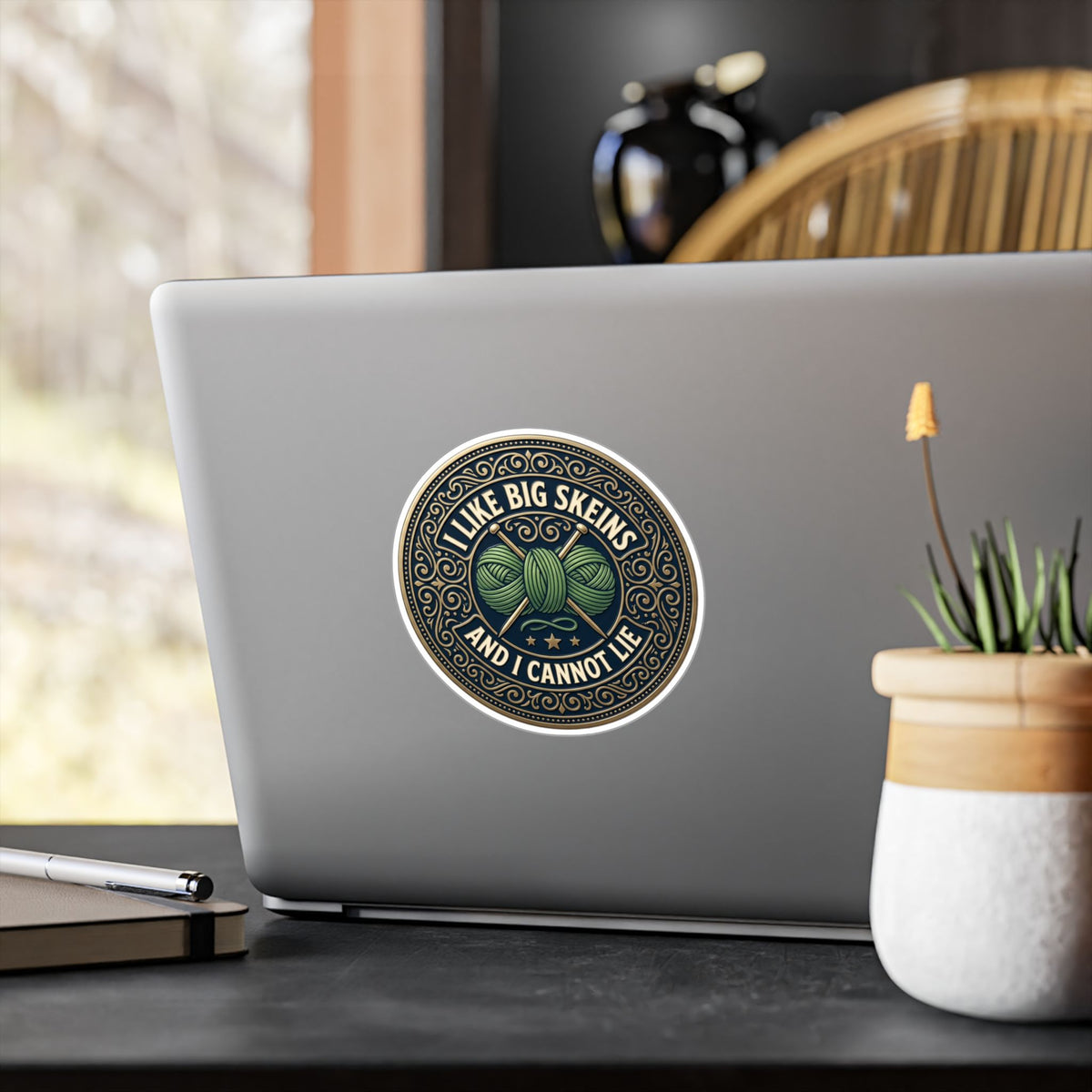 Kiss-Cut Vinyl Decal — “I Like Big Skeins and I Cannot Lie” Knitting Sticker