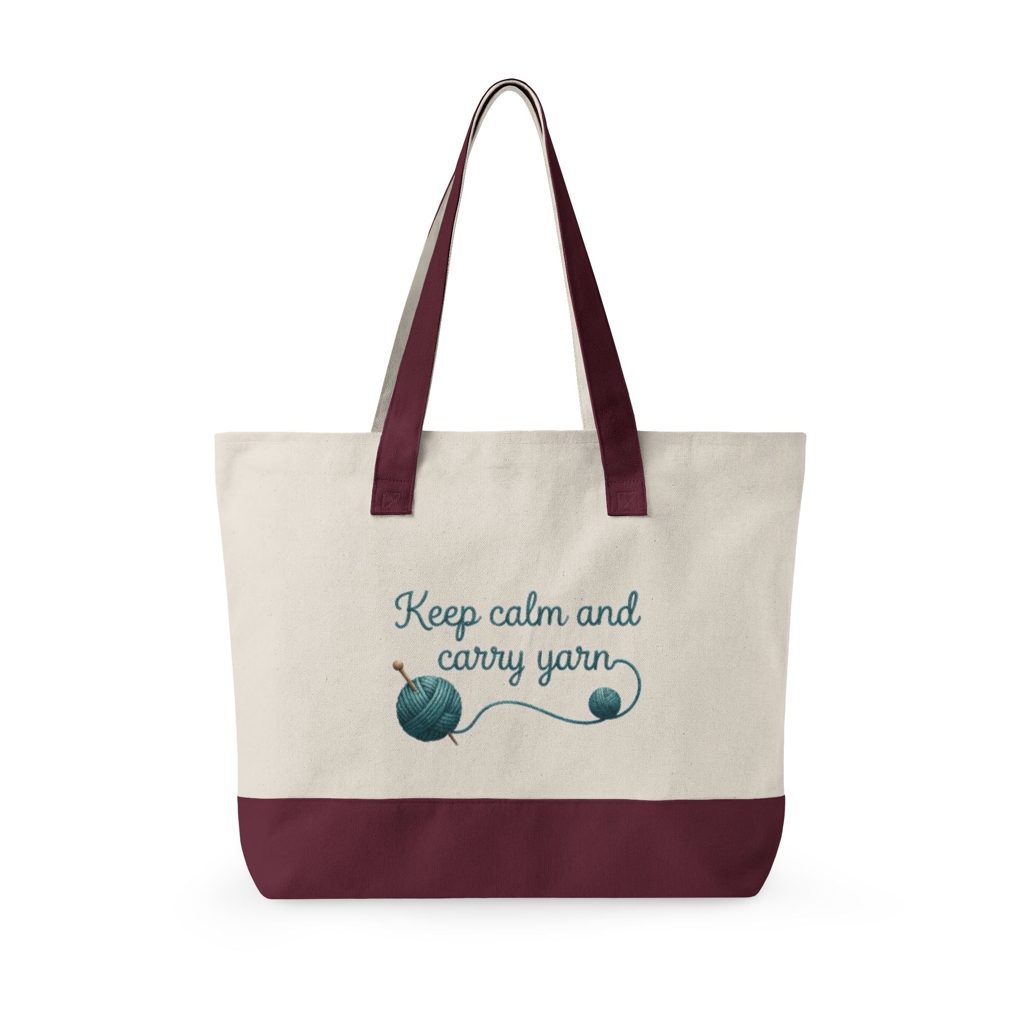 Zippered Canvas Tote - "Keep Calm and Carry Yarn"