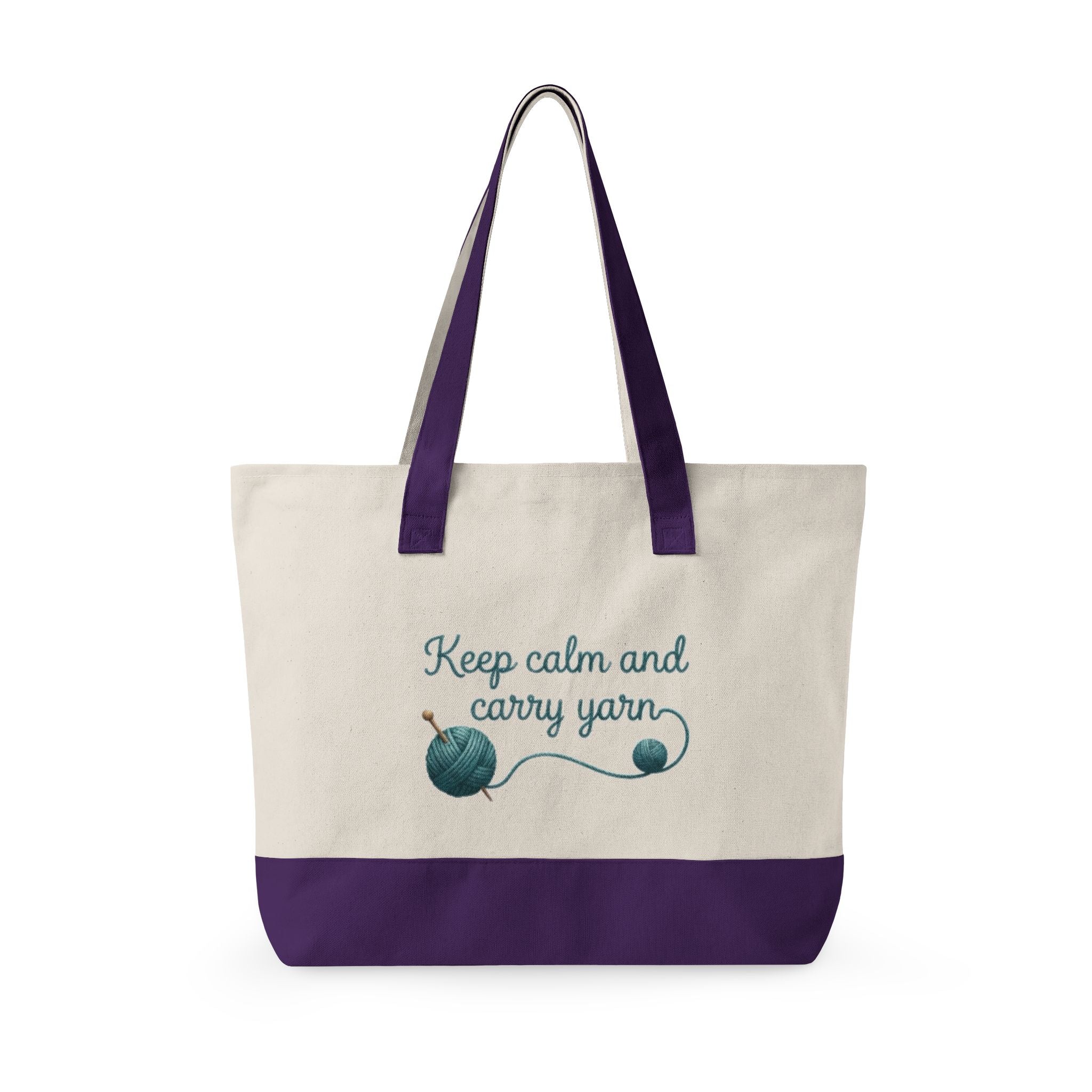Zippered Canvas Tote - "Keep Calm and Carry Yarn"