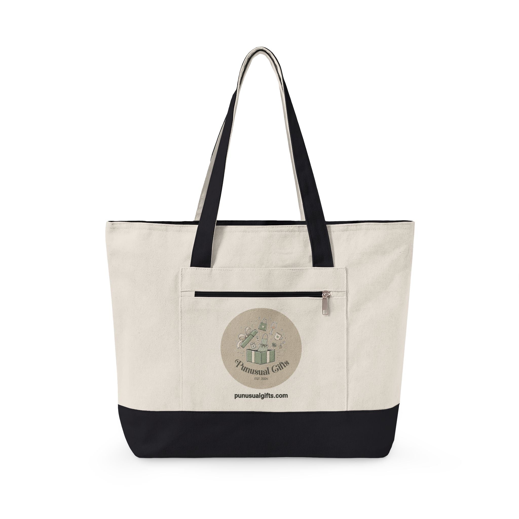 Zippered Canvas Tote - "Keep Calm and Carry Yarn"