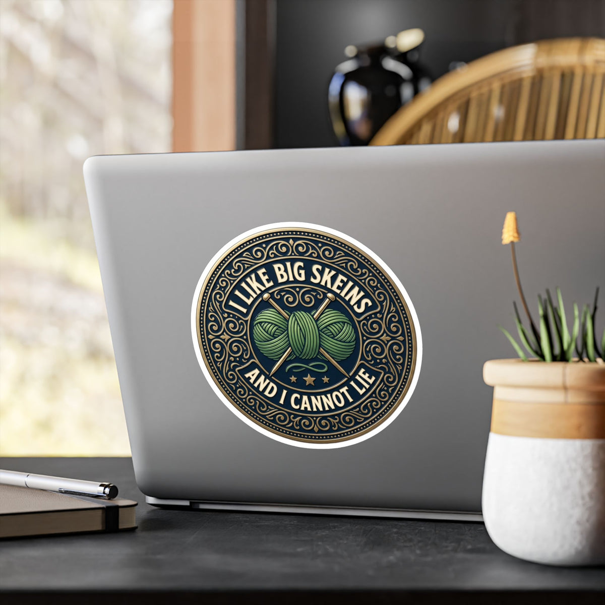 Kiss-Cut Vinyl Decal — “I Like Big Skeins and I Cannot Lie” Knitting Sticker