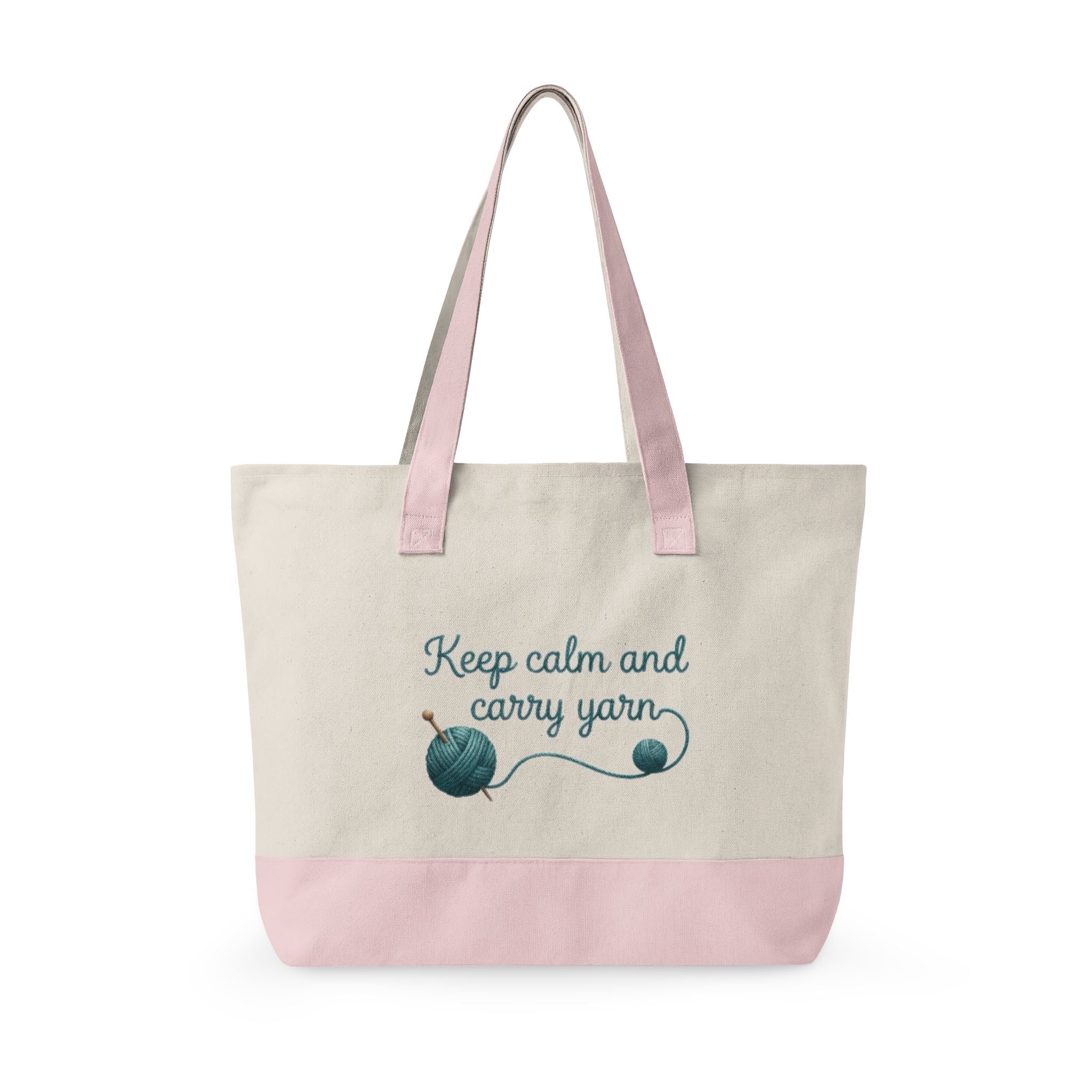Zippered Canvas Tote - "Keep Calm and Carry Yarn"