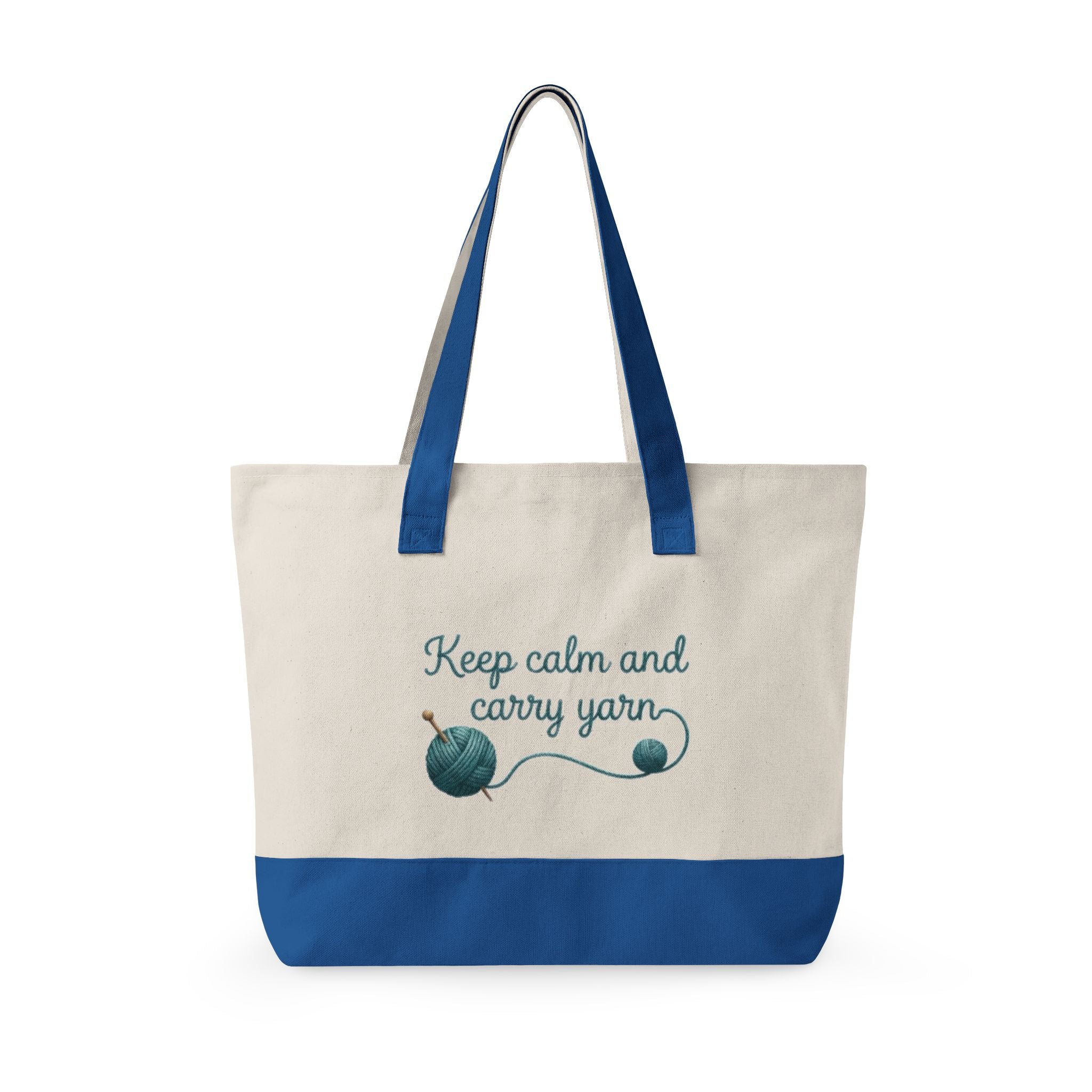 Zippered Canvas Tote - "Keep Calm and Carry Yarn"