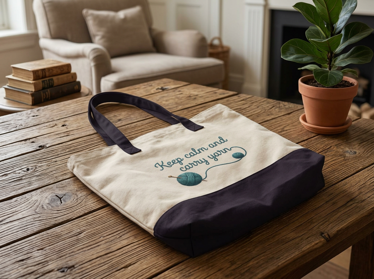 Zippered Canvas Tote - "Keep Calm and Carry Yarn"