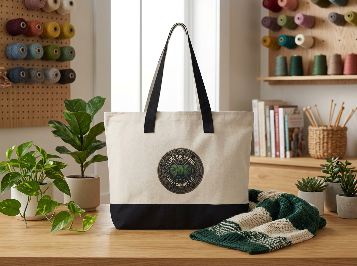 Zippered Canvas Tote - 'I like big skeins and I cannot lie'