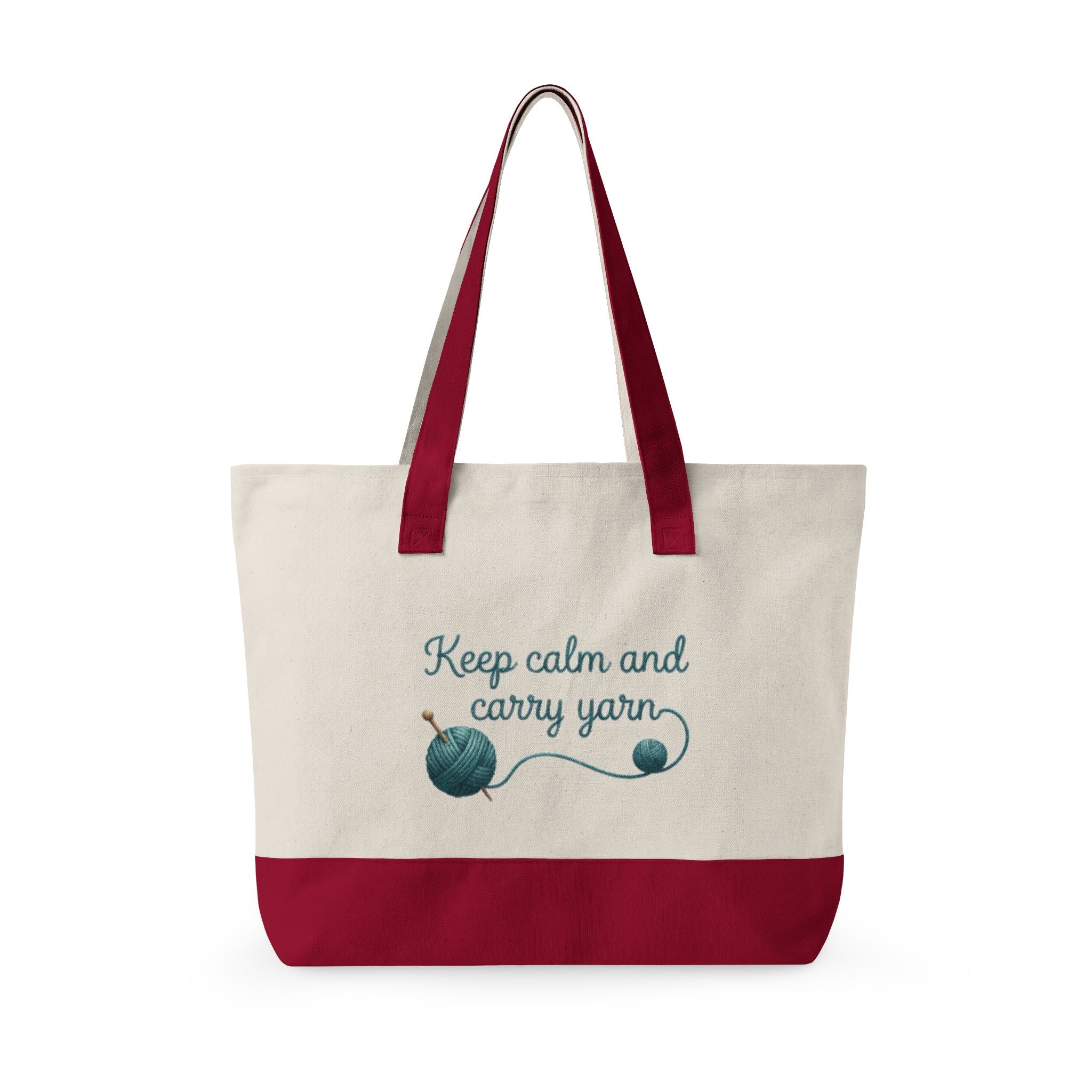 Zippered Canvas Tote - "Keep Calm and Carry Yarn"