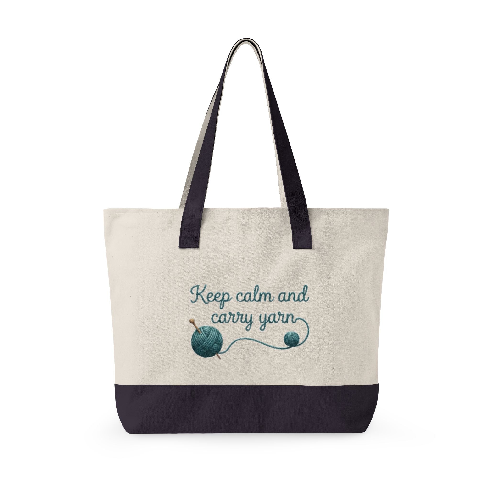 Zippered Canvas Tote - "Keep Calm and Carry Yarn"