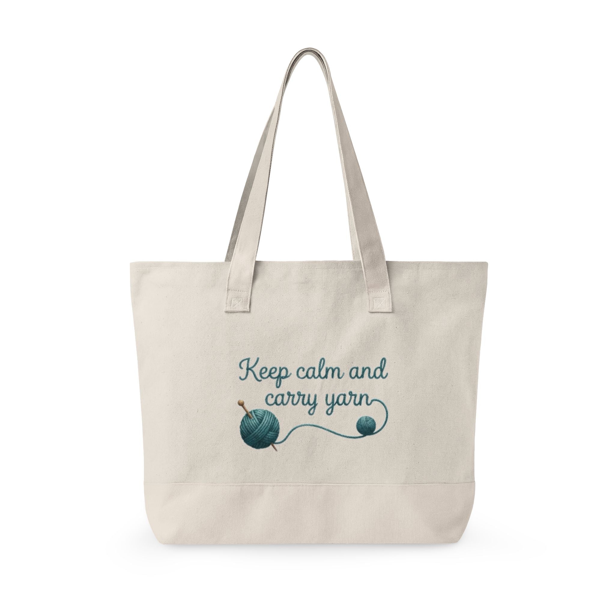 Zippered Canvas Tote - "Keep Calm and Carry Yarn"